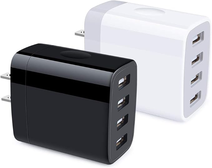 Multiple USB Wall Charger, HOOTEK 2Pack 4-Multi Port USB Charger Cube 4.8A Fast Charging Block Plug Box for iPhone 17 16e 16 15 14 13 12 Pro Max Samsung Galaxy A17 A16 A15 A56 A55 S25 Ultra S24 Ultra