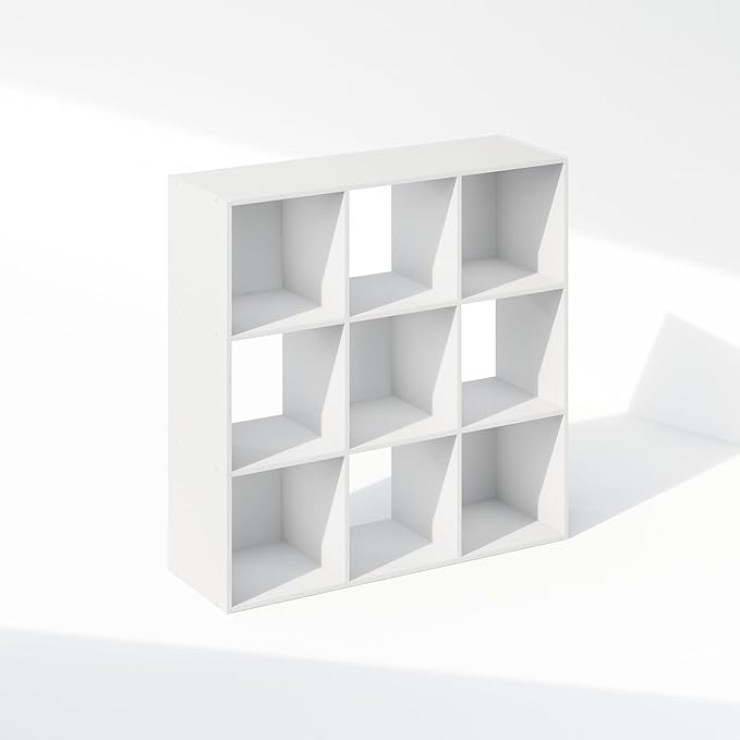 Furinno PELLI Book Shelf, 9-Cube Bookshelf, Cube Storage Organizer Bookcase, 11.7 x 35.3 x 35.4, for Living Room, Bedroom, Home Office, White