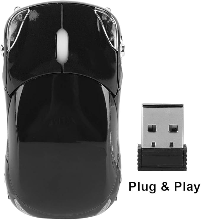 Diyeeni 1600DPI Portable Mouse, 10M 2.4G Bluetooth Optical with Receiver Storage, 3 Buttons Car Shaped for/ME/PC/Tablet Gaming Office(Black)