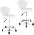 KLASIKA Leather Rolling Salon Stool with Back Support and Wheels Adjustable Height Swivel Spa Stools for Office Massage Facial Medical Drafting Tattoo Beauty Barber Lab Doctor Tattoo, White, 2 Pack