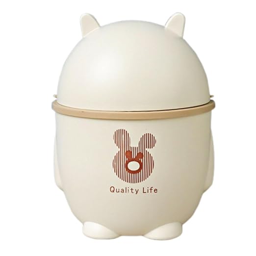 ARTIBETTER Cute Cartoon Desktop Trash Can with Lid Small White Waste Bin for Office Kitchen and Bathroom Compact Slim Trash Can Easy to Use Suitable for Home and Office