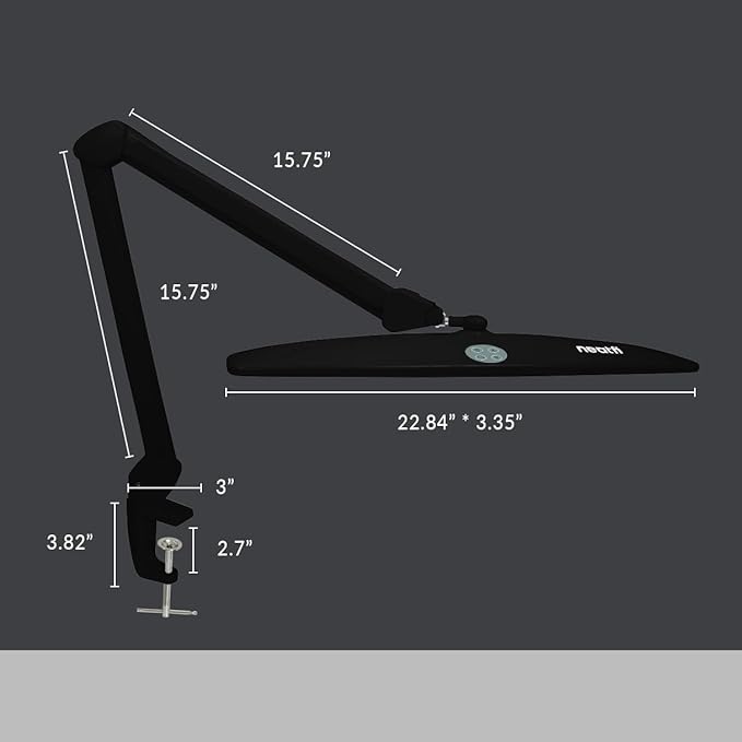 Neatfi XL LED Desk Lamp | 20-Inch Wide Head (Black-2, CCT with Clamp)