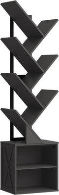 RALGEND Tree Bookshelf, 6 Tier Bookcase with 2 Storage Racks, Free Standing Wooden Bookcase, Floor Standing Book Shelf Organizer for Living Room, Bedroom, Study, Home Office, Black