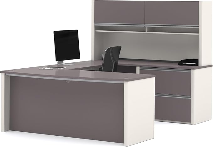 BESTAR Connexion U-Shaped Workstation with Two Oversized Pedestals, Slate/Sandstone