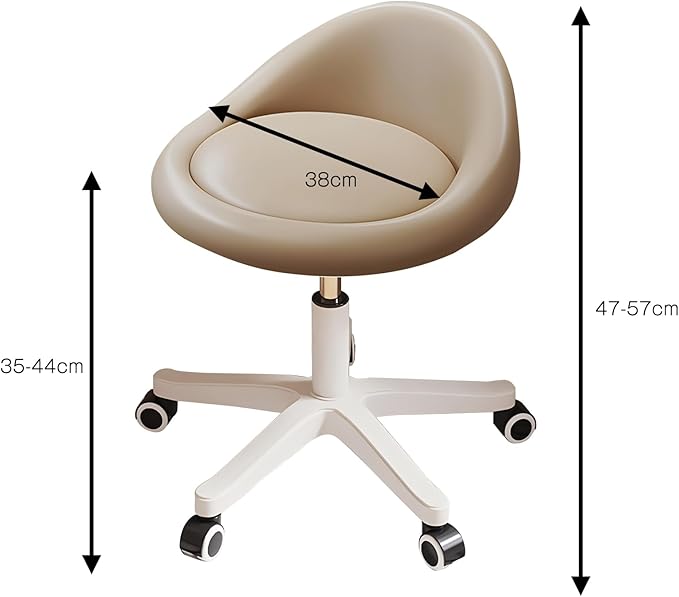 Rolling Stool Chair with Backrest, Round PU Leather Adjustable Height Hydraulic Swivel Rolling Stool for Spa Salon Tattoo Massage Doctor Dental Medical Office Khaki