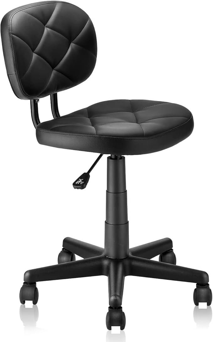 KLASIKA Leather Rolling Stools with Back Support and Wheels Adjustable Height Leather Swivel Salon Stool Chair for Office Massage Facial Medical Drafting Beauty Barber Lab Doctor Tattoo, Black