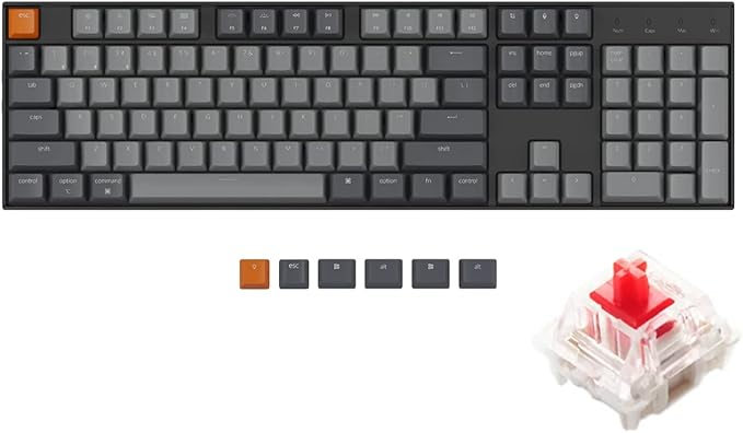 Keychron K10 Wireless Mechanical Gaming Keyboard, 104 Keys Full Size with Gateron G Pro Red Switch, White LED Backlight Rechargeable USB-C Wired Bluetooth Professional Office Keyboard for Mac/Windows
