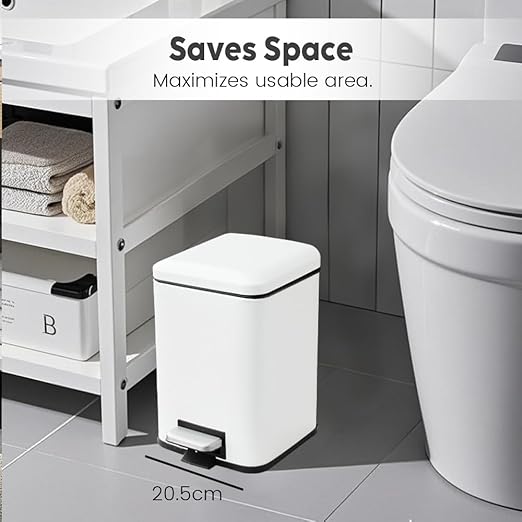 Small Bathroom Trash Can with Lid Soft Close, Step Pedal, 6 Liter / 1.6 Gallon Stainless Steel Garbage Can with Removable Inner Bucket, Anti-Fingerprint Finish, Matte White
