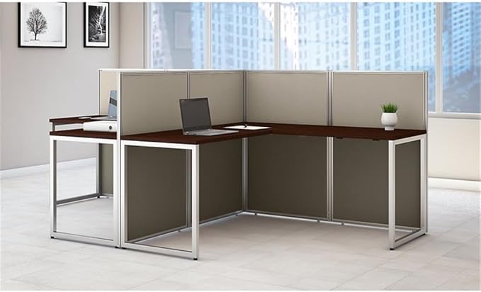 Scranton & Co Furniture L Shaped Desk for 2, 60W x 119D x 45H, Thermally Fused Laminate, Mocha Cherry Finish, Metal Legs, Wire Management, Adjustable Levelers, Office Workstation