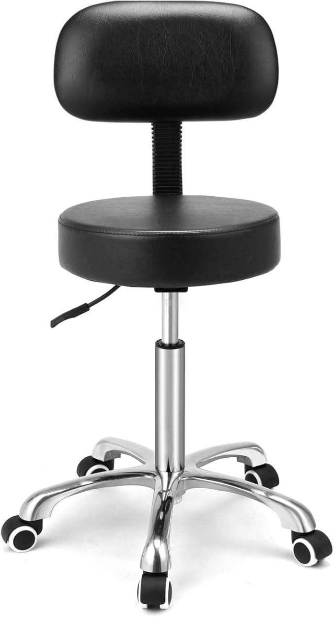 Kaleurrier Rolling Swivel Adjustable Heavy Duty Drafting Stool Chair for Hair Beauty Salon Medical Barber Office Home Kitchen Uses,with Wheels and Back (Black)