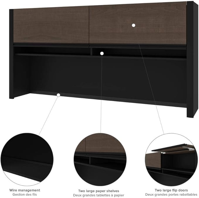 Bestar Connexion 72W L-Shaped Desk with Hutch and Lateral File Cabinet in Antigua & Black