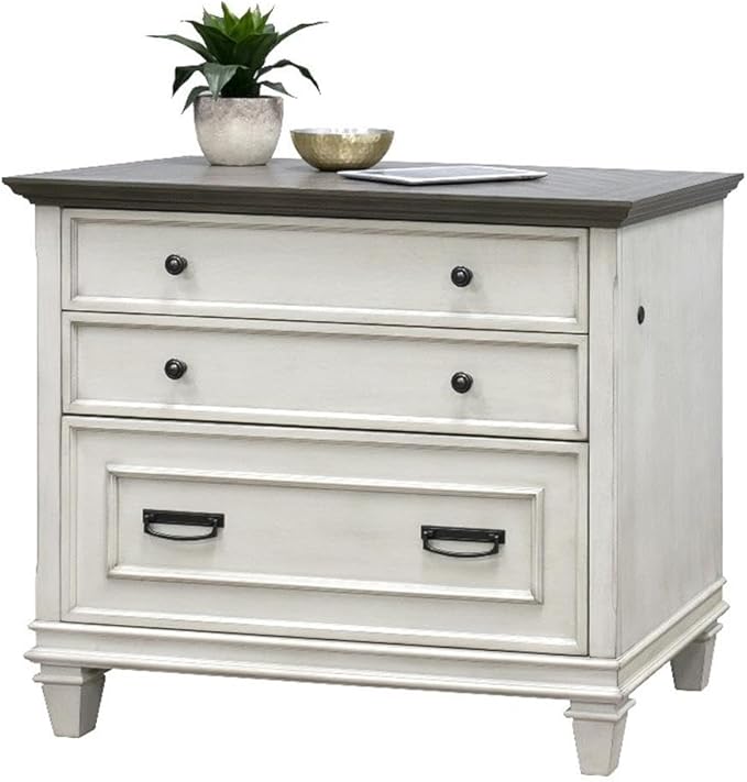 BOWERY HILL Set of 2 L-Desk and Return Writing Table & Lateral Filing Cabinet