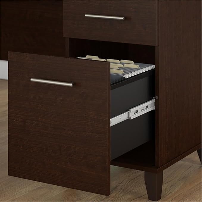 Scranton & Co Somerset 60W Office Desk Set, Cherry Finish, Includes Lateral File Cabinet and 5 Shelf Bookcase, Durable Workspace Furniture with Wire Management and Adjustable Shelves for Home Office
