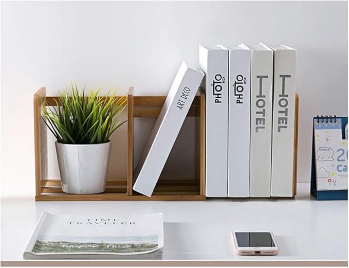 Bamboo Desktop Bookshelf Adjustable Storage Organizer Display Shelf Rack,Countertop Platforms, Book Stands Shelves
