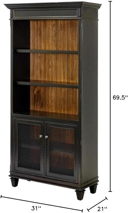BOWERY HILL Set of 3 Credenza Office Desk & Bookcase with Doors & Filing Cabinet