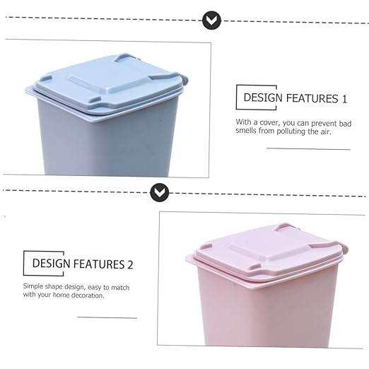 Veemoon 2Pcs 650ML Mini Desktop Garbage Can Multi-Function Trash Bin Lid Decorative Waste Basket for Home Office Slim Design for Desk Organization