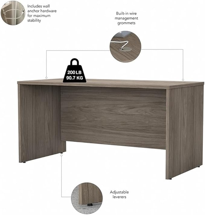 Bush Business Furniture Studio C Office Desk with Mobile File Cabinet, 60W x 30D, Modern Hickory