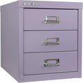 Bisley 3-Drawer Steel MultiDrawer Cabinet - Lilac, Chrome Pull Handles with Label Holders, Powder-Coated Steel, Removable Drawers, Desktop Storage, Labels Included