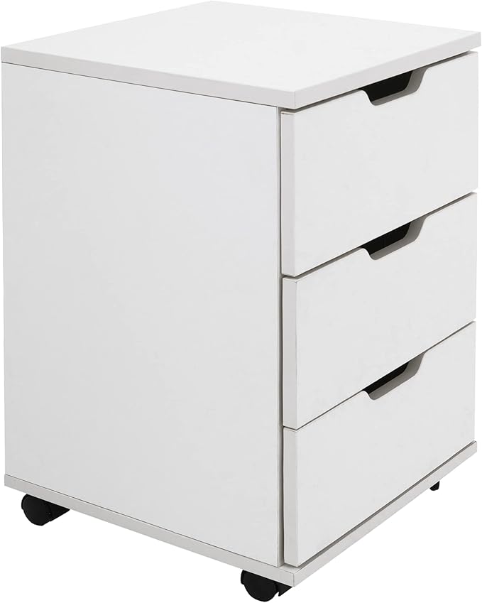 Farini 3-Drawer Vertical Filing Cabinet Rolling Wood Mobile File Cabinets Under Desk for Home Office with Casters，White,Fully-Assembled