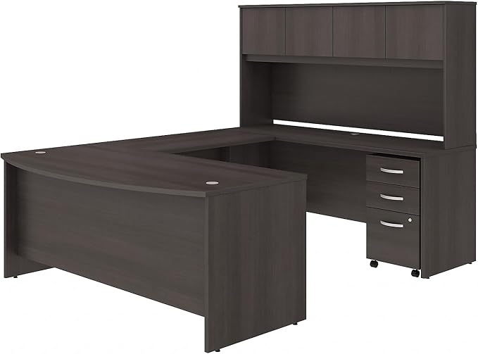 Bush Business Furniture Studio C 72W x 36D U Shaped Desk with Hutch and Mobile File Cabinet in Storm Gray, U Workstation Set for Home or Professional Office