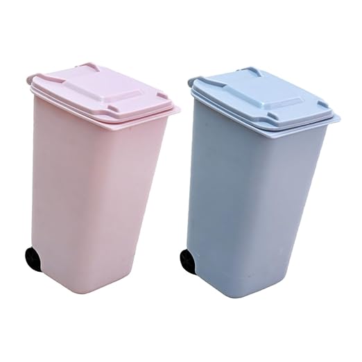 Veemoon 2Pcs 650ML Mini Desktop Garbage Can Multi-Function Trash Bin Lid Decorative Waste Basket for Home Office Slim Design for Desk Organization
