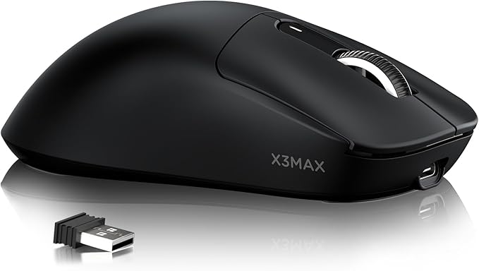 MAMBASNAKE Attack Shark X3MAX Wireless Gaming Mouse,PixArt PAW3950 42000 DPI,49g Ultralight Tri-Mode(BT5.4/2.4GHz/Wired), 1K Polling Rate Programmable Computer Mice for PC/MAC/Win - Black
