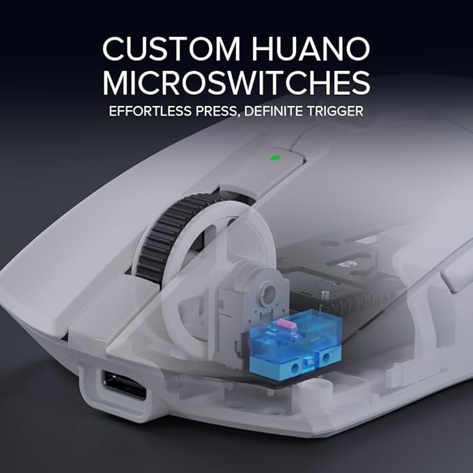 DELUX M800Ultra Wireless Gaming Mouse, 55g Lightweight, Nordic 52840 MCU, 1000Hz Polling Rate, PAW3395 Sensor, 26000DPI, Up to 120 Hrs Battery Life, Tri-Mode Connection, Huano Switches (600mAh-White)