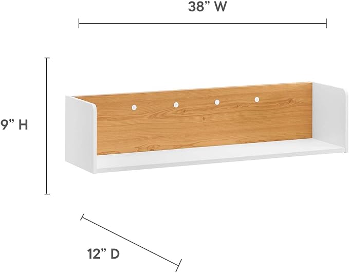 Modway EEI-6311-WHI-NAT Kinetic 38" Wall-Mount Office Desk with Cabinet and Shelf, White Natural