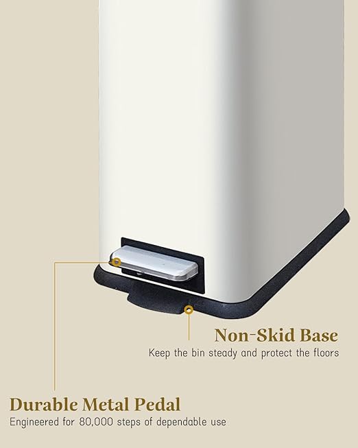Small Bathroom Trash Can with Lid, Trash Can with Removable Liner, Soft Close lid & Step Pedal, Stainless Steel Trash Bin for Bathroom,Bedroom,Home Office (White, 1.3 Gallon)