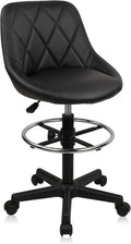 KLASIKA Drafting Chair with Back, Leather Rolling Swivel Stool with Adjustable Height and Footrest, Ergonomic Tall Standing Desk Office Chairs with Wheels for Home Work Shop Kitchen Bar, 1PK