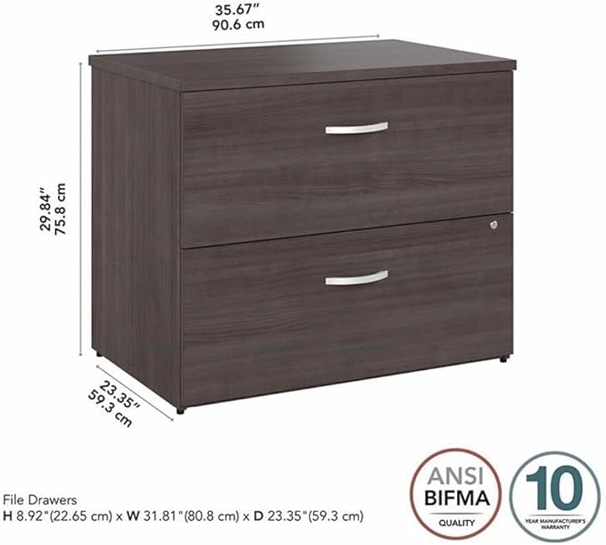 Pemberly Row Set of 2 Lateral File Cabinet & Computer Table Desk in Storm Gray