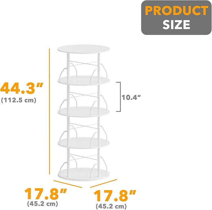 SpaceAid 4 Tier Rotating Bookshelf Tower, 360 Display Stackable Spinning Bookcase, Space Saving Revolving Round Book Shelf, Floor Standing Swivel Corner Organizer, White