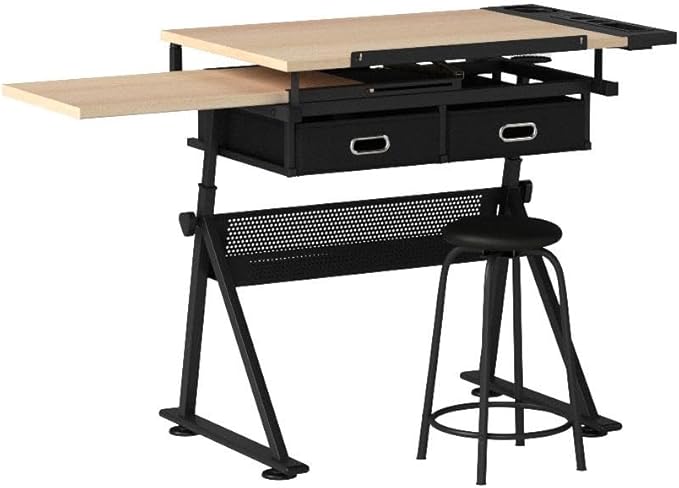ZENY Drafting Table Art Desk Drawing Table Height Adjustable Artist Table with Tilted Tabletop, Drafting Stool and Storage Drawer for Reading, Writing, Crafting, Painting Art