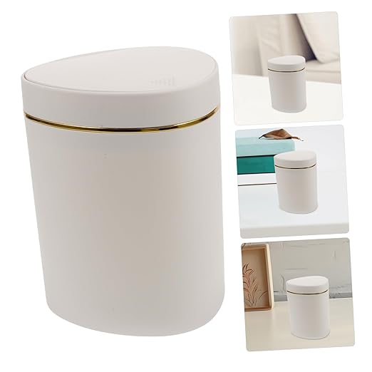 Slim Garbage Can Desktop Trash Can Mini Press Lid Waste Basket Countertop Bin Rubbish Bucket Tabletop Waste Container Space-Saving Design