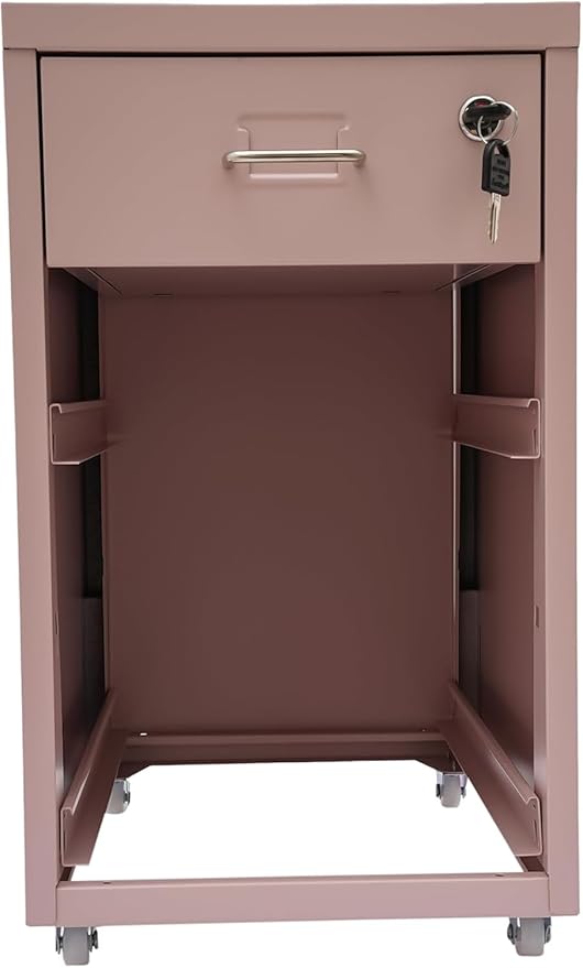 Pink File Cabinet, 3 Drawer File Cabinet with Lock, Metal Mobile Vertical Pink Desk Organizer, Rolling Cabinet with Lock and Wheels Under Desk for Home Office