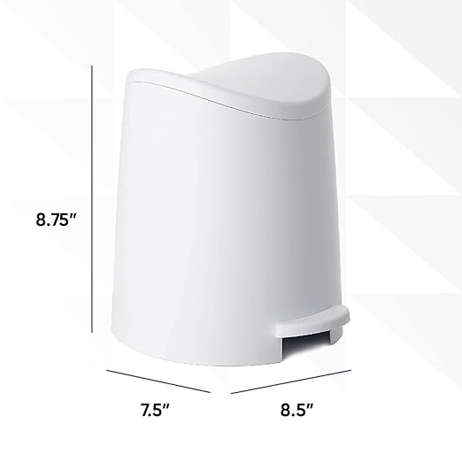 Small Plastic Bathroom Trash Can with Lid 3 Liter Modern Curved Step On Trash Can with Foot Pedal, Mini Kitchen Waste Bin, Durable and Soft Close for Bedroom, Office, Under Desk (White-2 Pack)