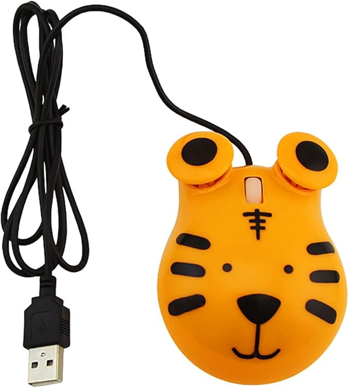 Sokelinn-six Wired Cute Mouse, USB Wired Mause for Kids with Lovely Cartoon Shaped, 1600PDI 3 Buttons Ergonomic Mini Mice for PC Laptop Desktop (Orange Tiger)