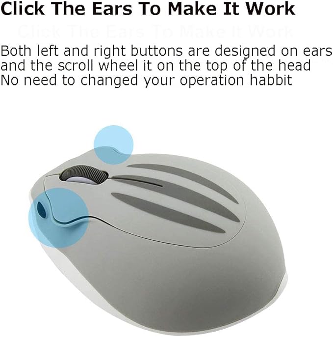 2.4GHz Wireless Mouse Cute Hamster Shape Less Noice Portable Mobile Optical 1200DPI USB Mice Cordless Mouse for PC Laptop Computer Notebook MacBook Kids Girl Men Women Mom Dad Gift (Gray)