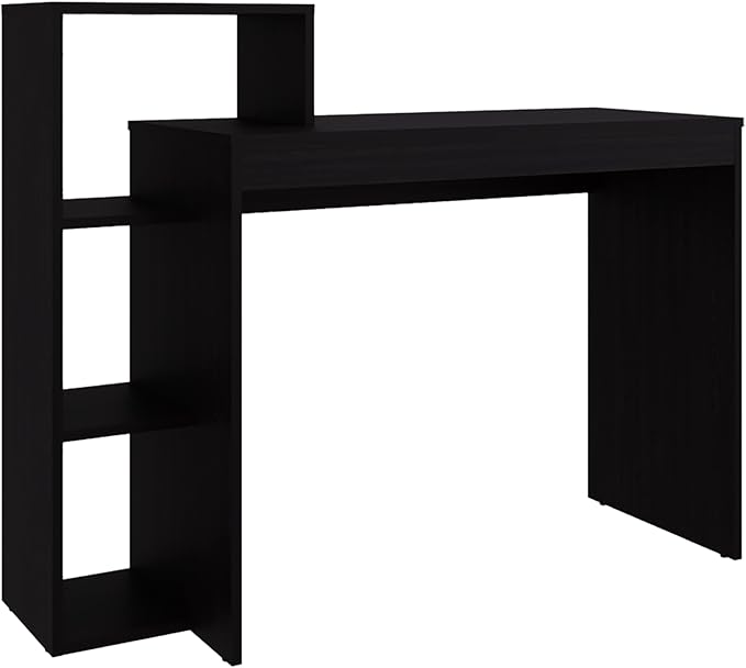 FM FURNITURE Salomé Computer Desk with Open Storage, Wenge Integrated storage: Features a side shelving unit with three open compartments for books, decorations, or office supplies. Made from melami