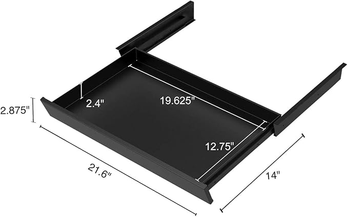 Stand Up Desk Store Add-On Office Sliding Under-Desk Drawer Storage Organizer for Standing Desks | Requires 14" of Front to Back Clearance Beneath Desks and Tables (Black)