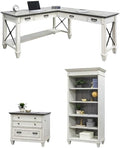 BOWERY HILL Set of 3 L-Shaped Desk & Open Bookcase & File Cabinet in White