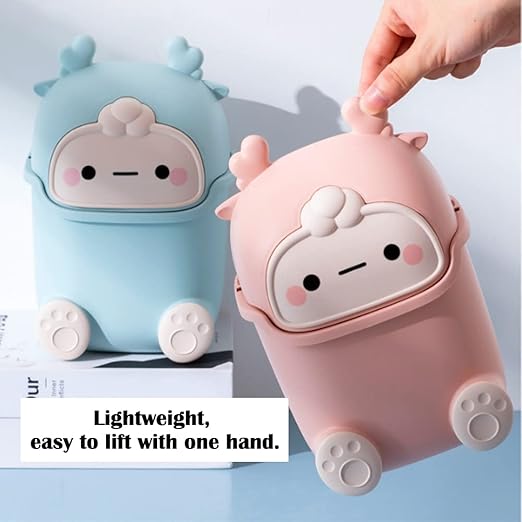 Cute Desktop Trash Can Wastebasket with 90 Trash Bags, Creative Tiny Countertop Garbage Can with Flip Lid, Small Plastic Storage Bin for Bedroom, Bathroom, Kitchen, Office(Sky Blue)