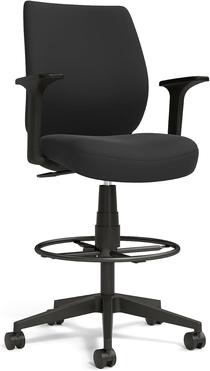 STAPLES Drafting Stool, Fabric, Footrest, Black