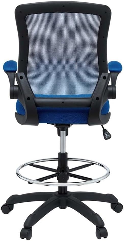 Scranton & Co Mesh Drafting Stool, Blue Finish, Adjustable Height with Flip-Up Arms, Foot Ring, Tall Pneumatic Gas Cylinder, Breathable Mesh Back, Foam Seat, Ergonomic Chair for Work or Home Use
