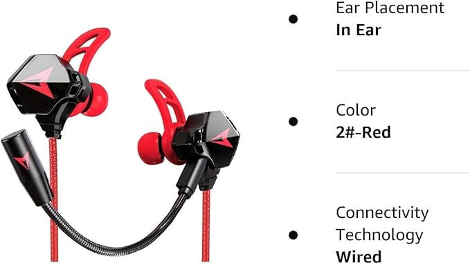 KASOTT Battle Buds Pro in-Ear Gaming Headset with Dual Microphone, Mute and Volume Control, Wired Earphones for Mobile Gaming, Nintendo Switch, Xbox One, PS, PC (Red)