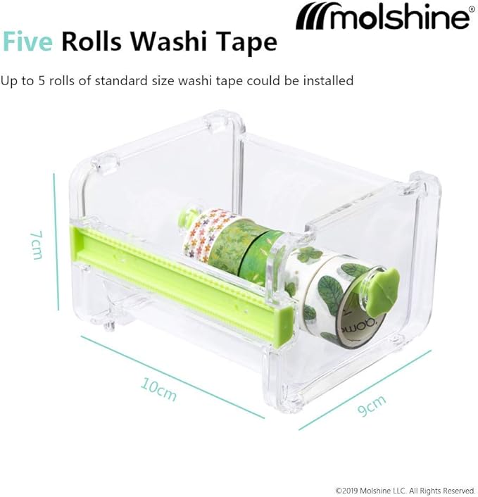 molshine 2 Pack Transparent Desktop Multi Washi Masking Tape Storage Dispenser,Tape Cutter,Tape Roll Holder (Not Include Masking Tape) (Yellow)