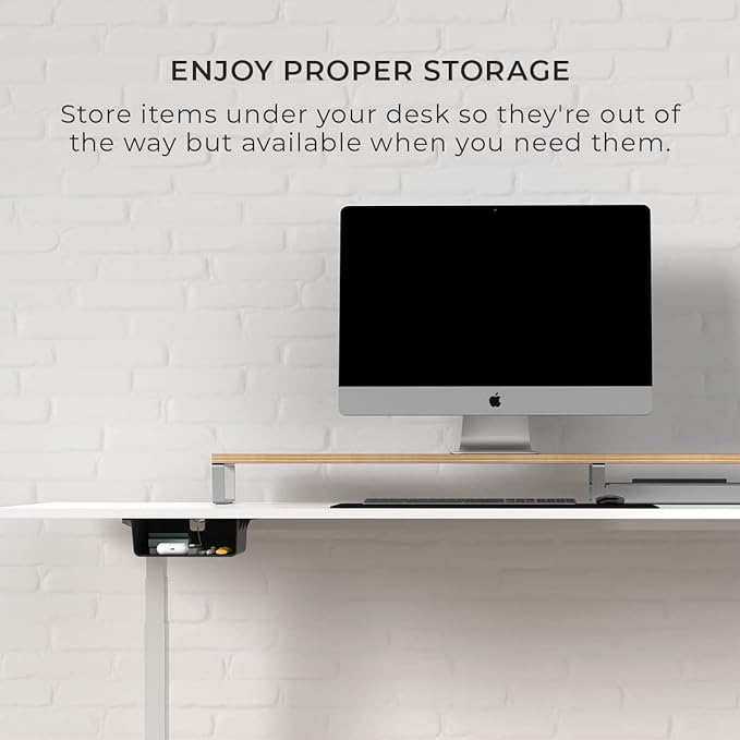 HumanCentric Under Desk Storage Shelf, Drawer Organizer for Office, Workstations, Tables, Sit Stand Desks, Gaming Setups, Mountable Storage Tray, Cable Management, Screw or Stick On with VHB Tape