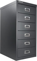 Bisley 6-Drawer Steel MultiDrawer Cabinet - Anthracite Grey, Chrome Pull Handles with Label Holders, Powder-Coated Steel, Removable Drawers, Fits Under Most Desks, Labels Included