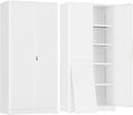Greenvelly Metal Storage Cabinet with 2 Doors and 4 Adjustable Shelves, 72" White Metal Cabinet with Locking Feature and 2 Keys for Office, Home, Garage, Gym, School
