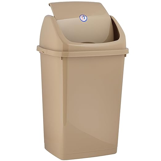 Superio Kitchen Trash Can 13 Gallon with Swing Lid, Plastic Tall Garbage Can Outdoor and Indoor, Large 52 Qt Recycle Bin and Waste Basket for Home, Office, Garage, Patio, Restaurant (Beige)